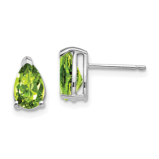 14k White Gold 8x5mm Pear Peridot Post Earrings
