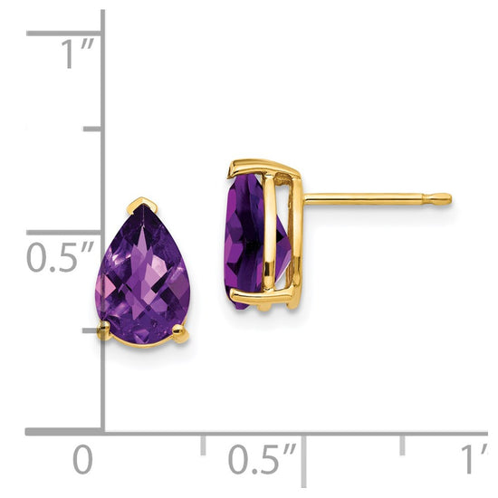 14k 9x6mm Pear Checker-cut Amethyst Post Earrings