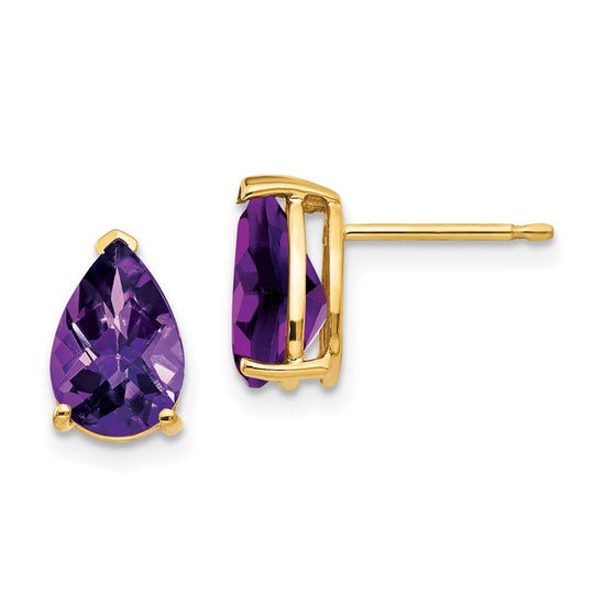 14k 9x6mm Pear Checker-cut Amethyst Post Earrings