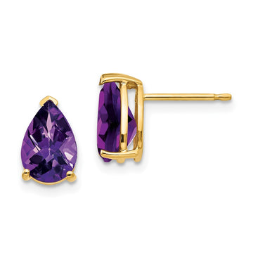 14k 9x6mm Pear Checker-cut Amethyst Post Earrings