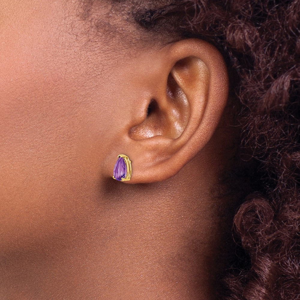 14k 9x6mm Pear Amethyst Post Earrings