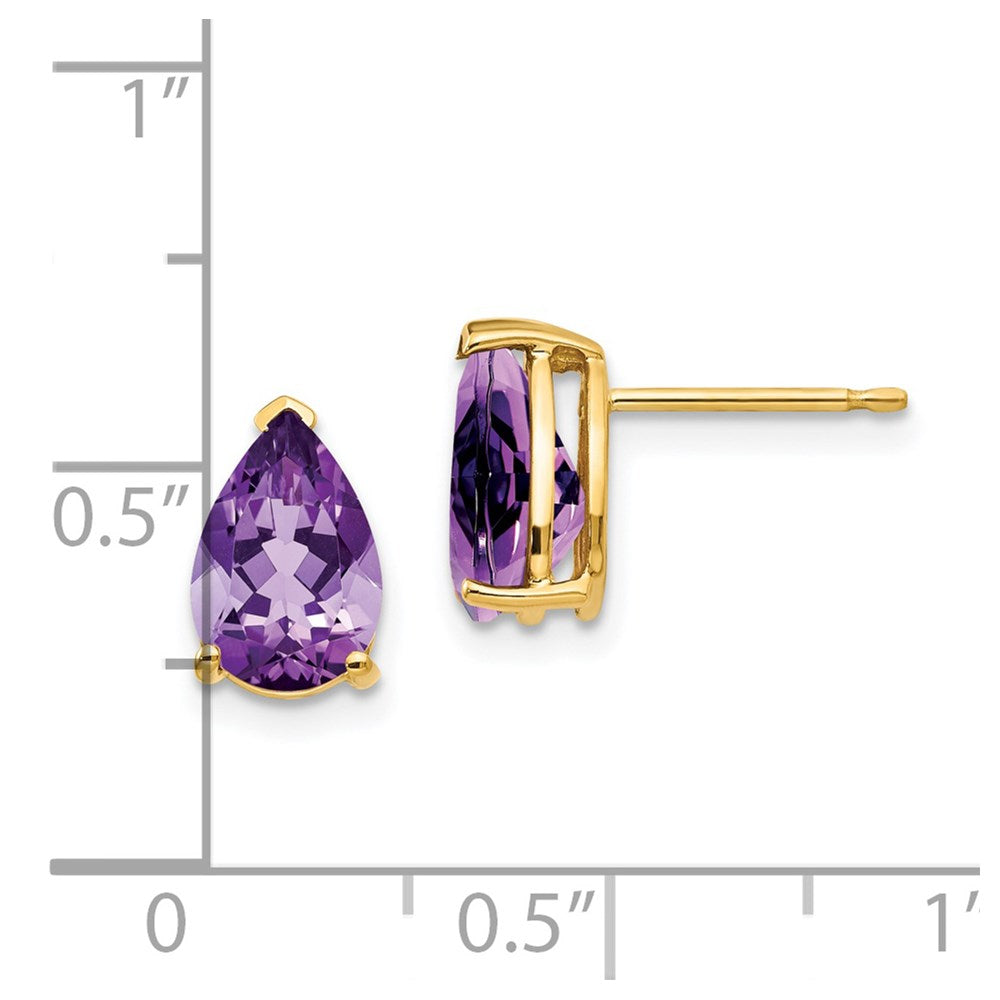 14k 9x6mm Pear Amethyst Post Earrings