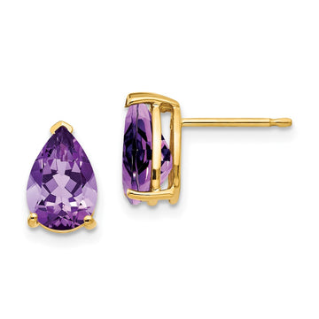 14k 9x6mm Pear Amethyst Post Earrings