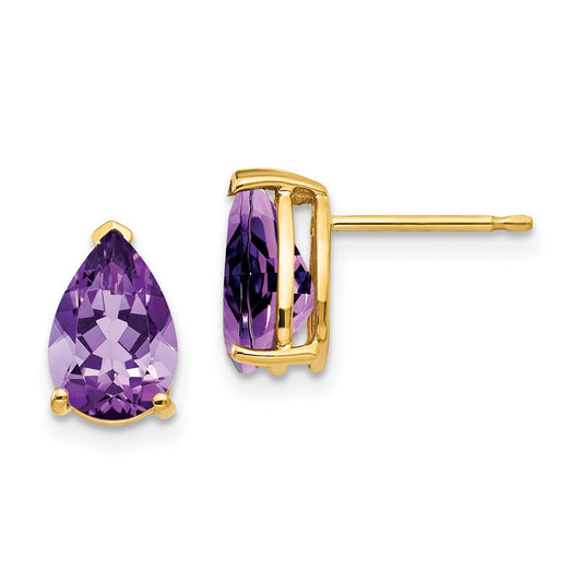 14k 9x6mm Pear Amethyst Post Earrings