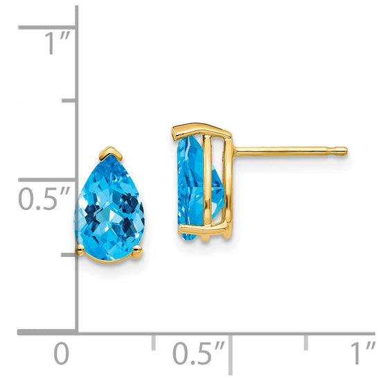 14k 9x6mm Pear Checker-cut Blue Topaz Post Earrings