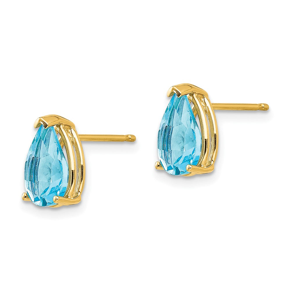 14k 9x6mm Pear Blue Topaz Post Earrings