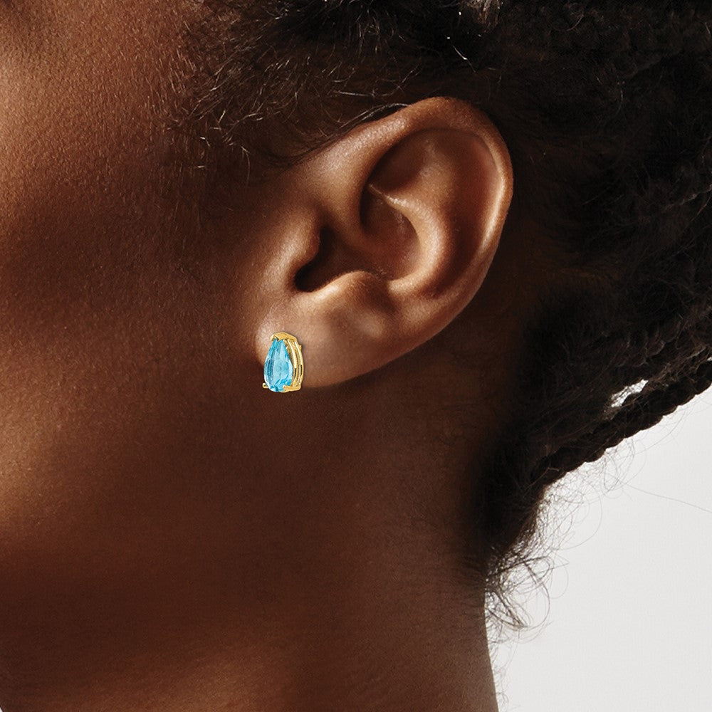 14k 9x6mm Pear Blue Topaz Post Earrings