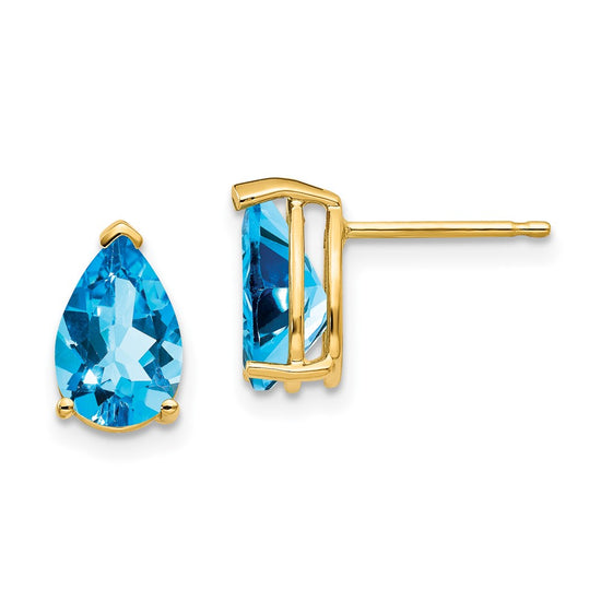 14k 9x6mm Pear Blue Topaz Post Earrings