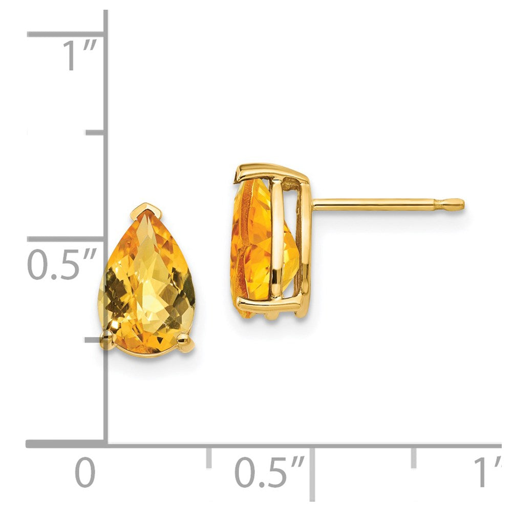 14k 9x6mm Pear Checker-cut Citrine Post Earrings