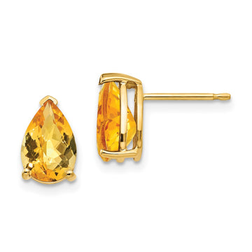 14k 9x6mm Pear Checker-cut Citrine Post Earrings