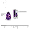 14k White Gold 9x6mm Pear Checker-cut Amethyst Post Earrings