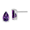 14k White Gold 9x6mm Pear Checker-cut Amethyst Post Earrings