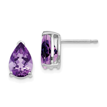 14k White Gold 9x6mm Pear Amethyst Stud Earrings