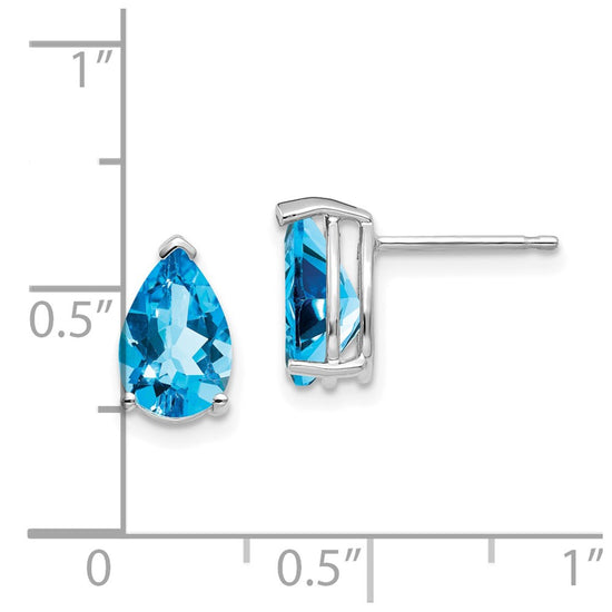 14k White Gold 9x6mm Pear Blue Topaz Post Earrings