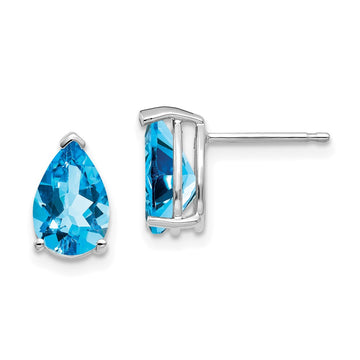 14k White Gold 9x6mm Pear Blue Topaz Post Earrings