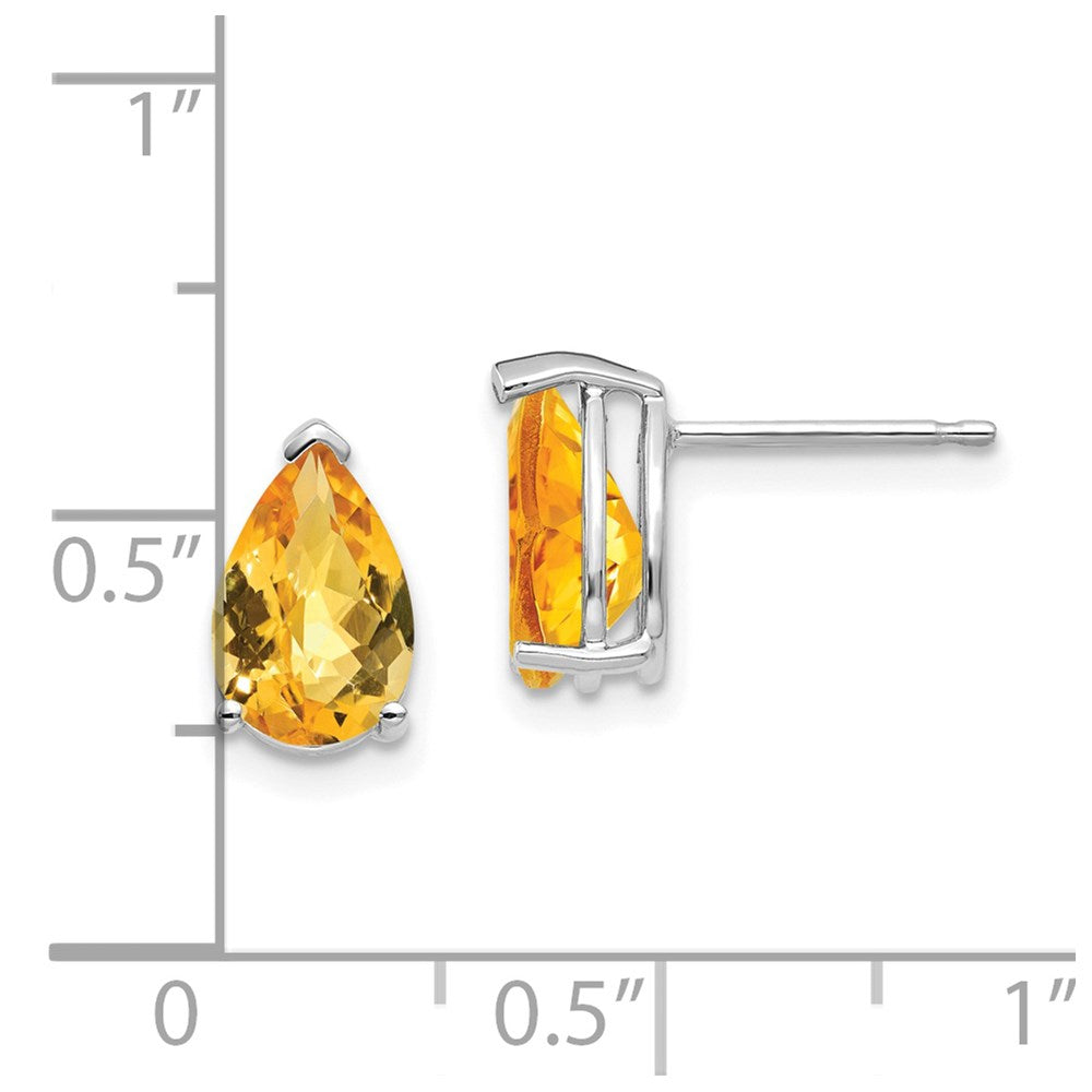 14k White Gold 9x6mm Pear Checker-cut Citrine Post Earrings