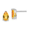 14k White Gold 9x6mm Pear Checker-cut Citrine Post Earrings