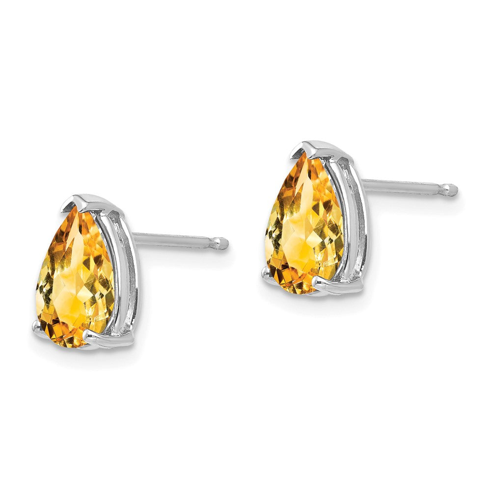 14k White Gold 9x6mm Pear Citrine Post Earrings