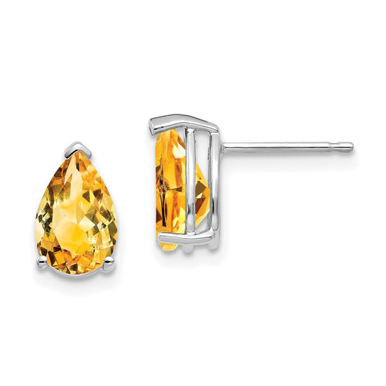 14k White Gold 9x6mm Pear Citrine Post Earrings