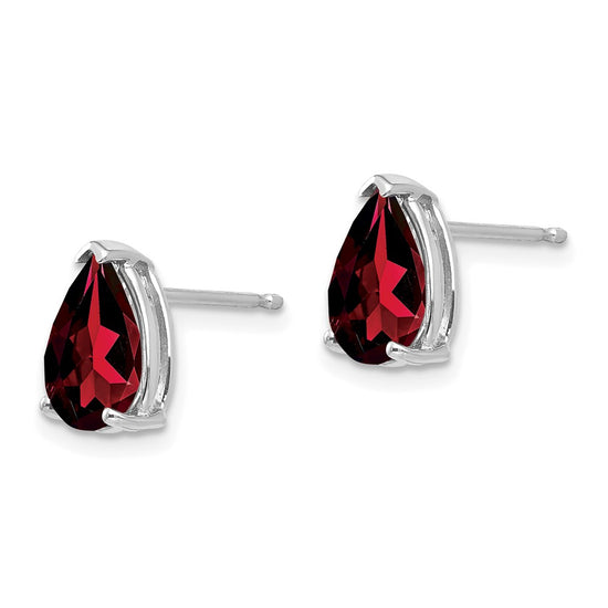 14k White Gold 9x6mm Pear Garnet Post Earrings