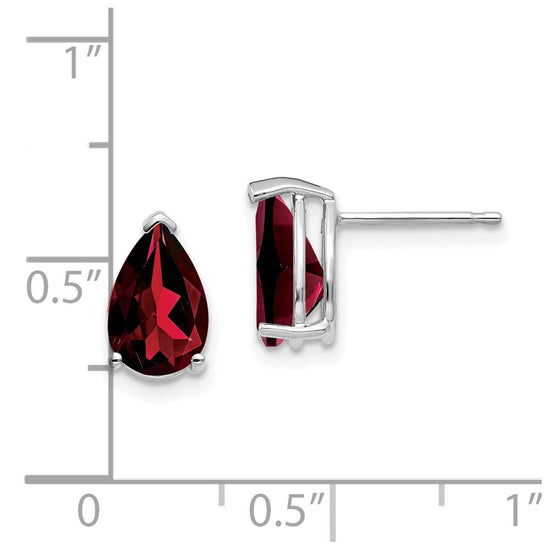 14k White Gold 9x6mm Pear Garnet Post Earrings