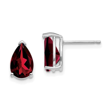 14k White Gold 9x6mm Pear Garnet Post Earrings