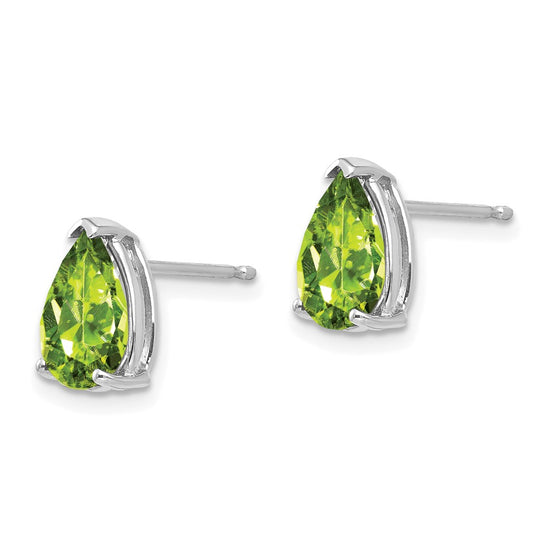14k White Gold 9x6mm Pear Peridot Post Earrings