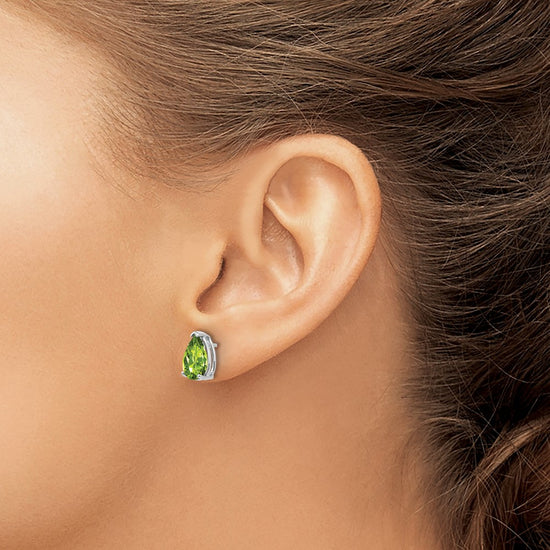 14k White Gold 9x6mm Pear Peridot Post Earrings