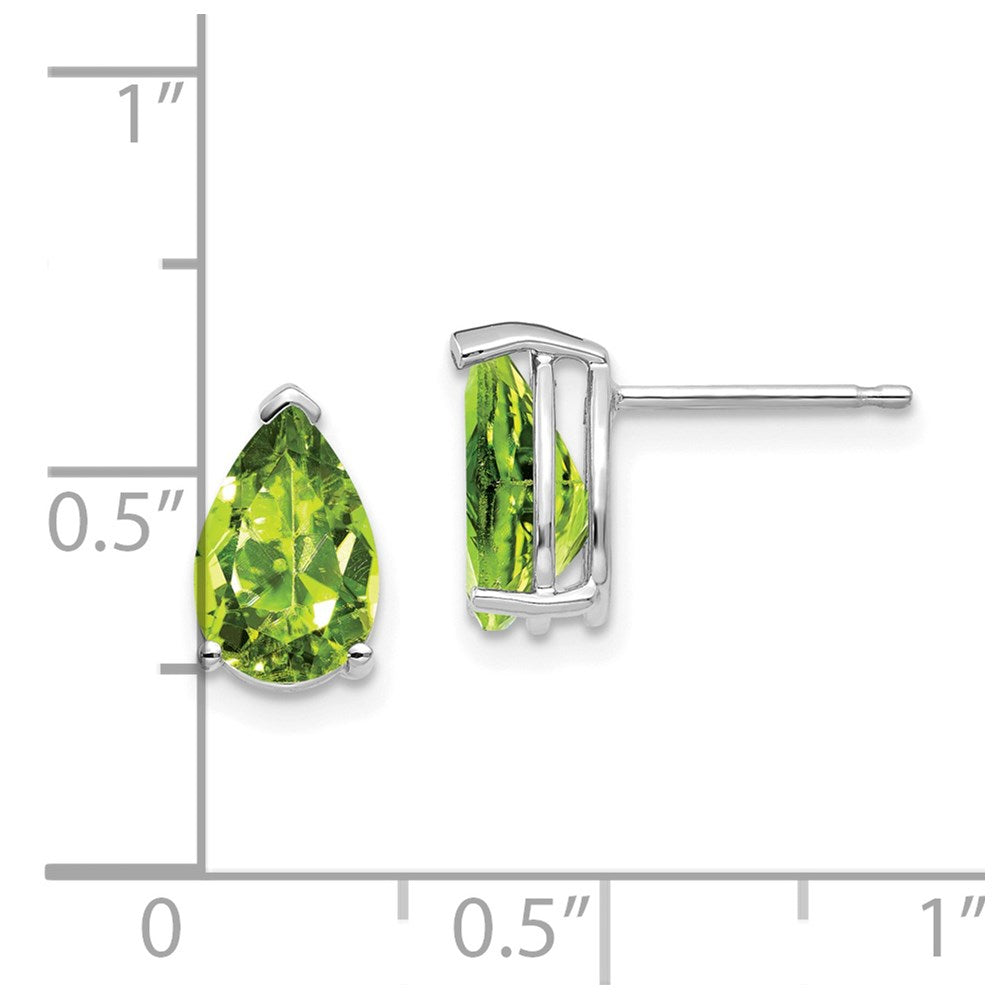 14k White Gold 9x6mm Pear Peridot Post Earrings
