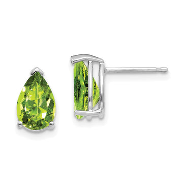 14k White Gold 9x6mm Pear Peridot Post Earrings