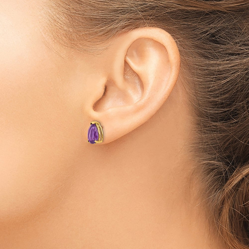 14k 10x7mm Pear Amethyst Post Earrings