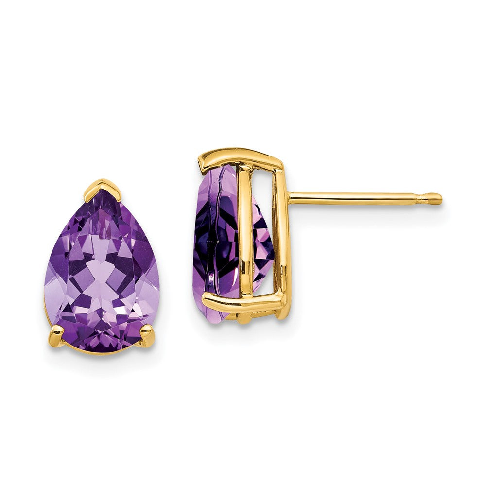 14k 10x7mm Pear Amethyst Post Earrings