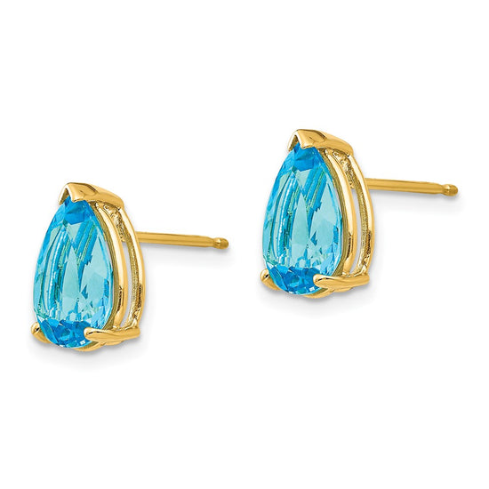 14k 10x7mm Pear Blue Topaz Post Earrings