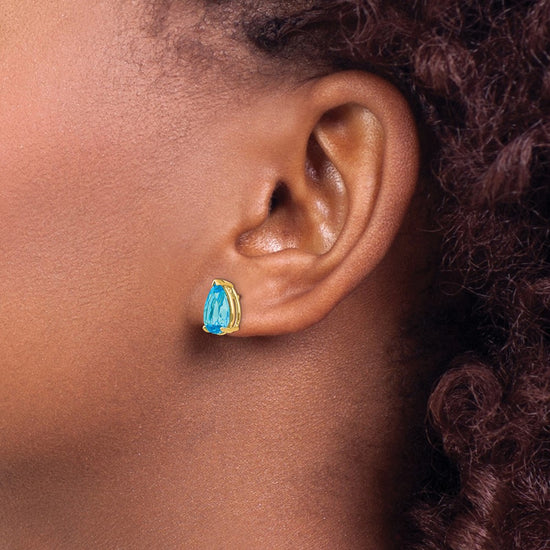14k 10x7mm Pear Blue Topaz Post Earrings