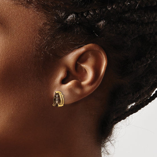 14k 10x7mm Pear Smoky Quartz Post Earrings