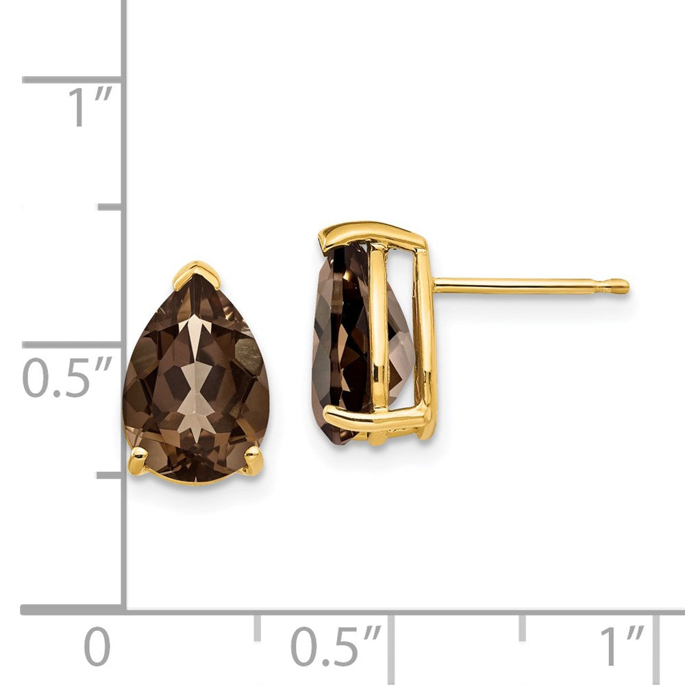 14k 10x7mm Pear Smoky Quartz Post Earrings