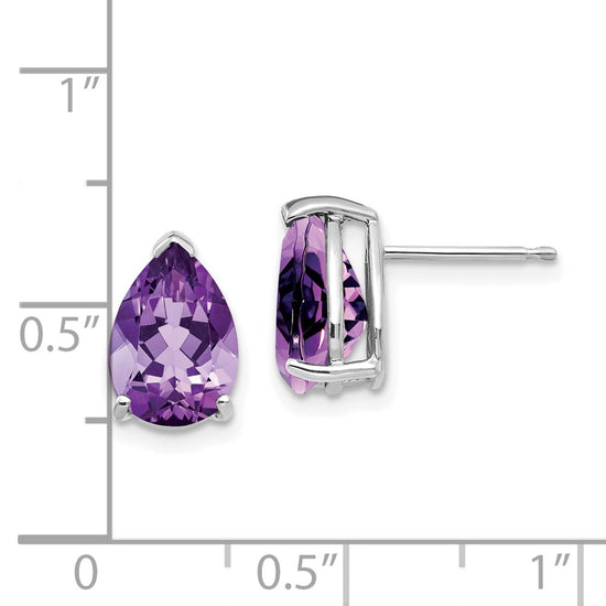 14k White Gold 10x7mm Pear Amethyst Stud Earrings