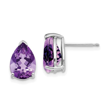 14k White Gold 10x7mm Pear Amethyst Stud Earrings