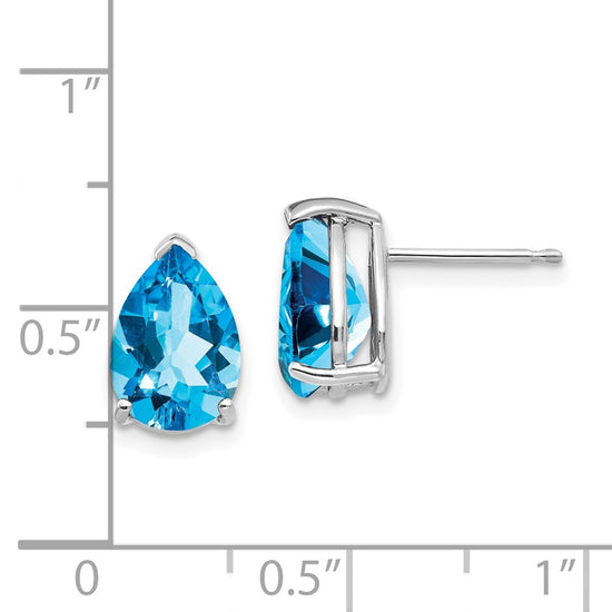 14k White Gold 10x7mm Pear Blue Topaz Post Earrings