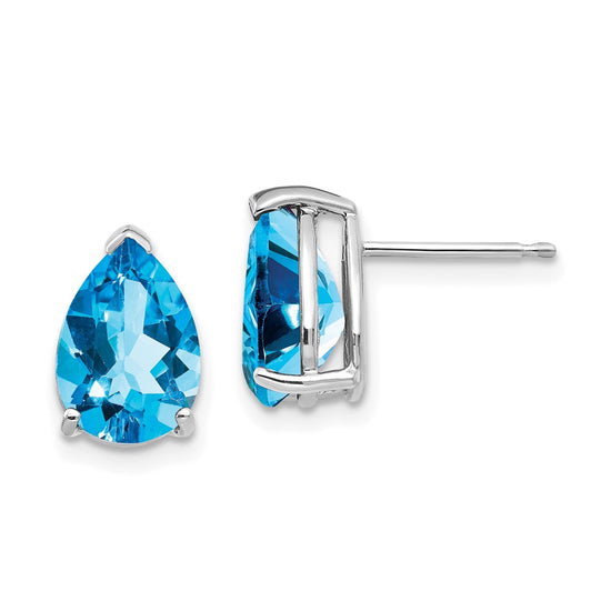 14k White Gold 10x7mm Pear Blue Topaz Post Earrings
