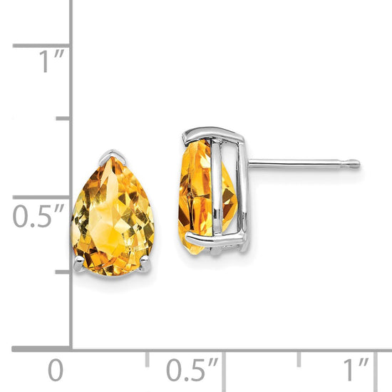 14k White Gold 10x7mm Pear Citrine Post Earrings