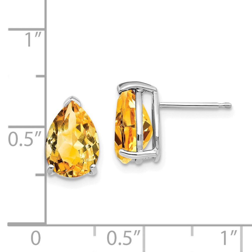 14k White Gold 10x7mm Pear Citrine Post Earrings