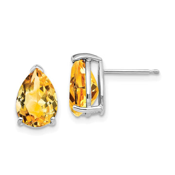14k White Gold 10x7mm Pear Citrine Post Earrings
