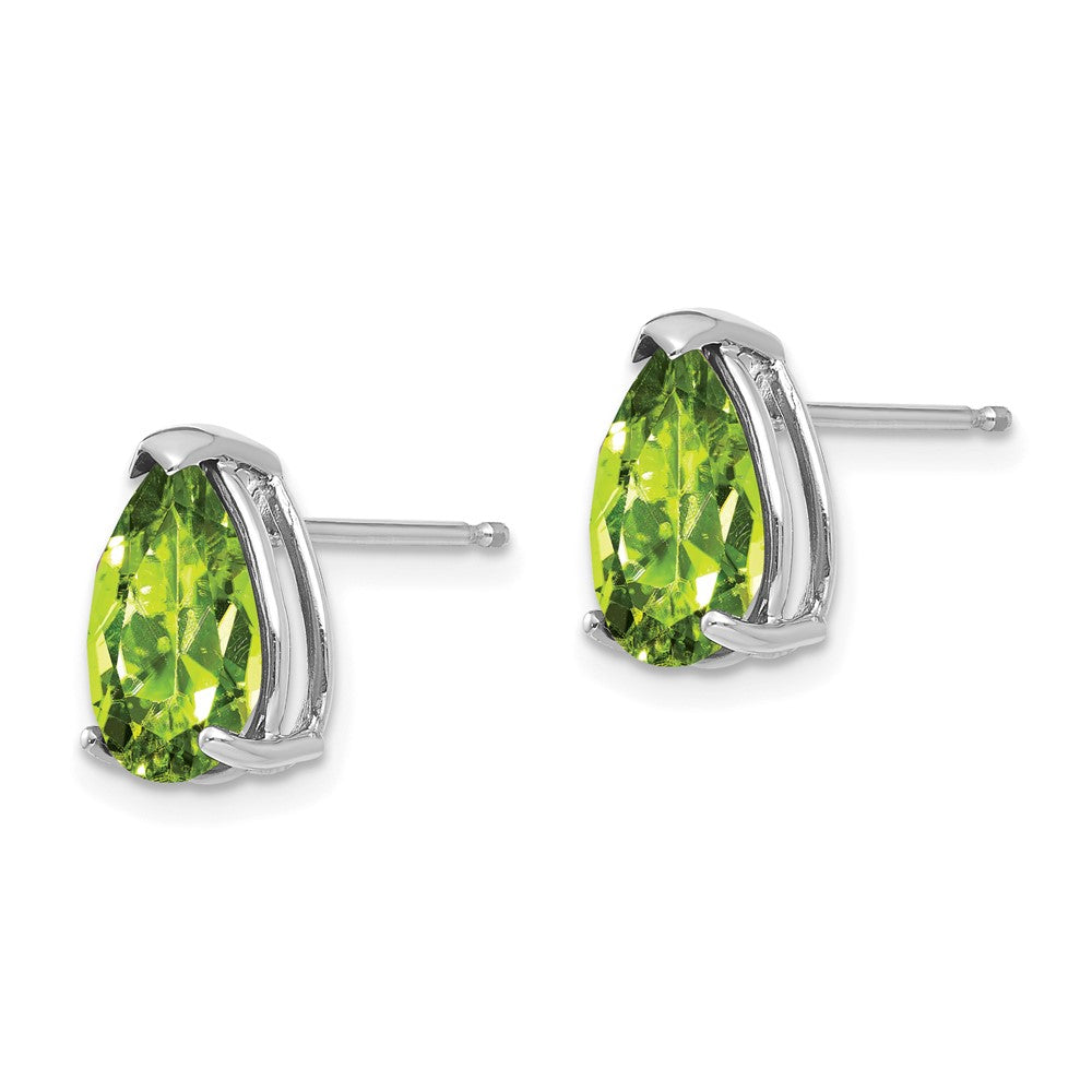 14k White Gold 10x7mm Pear Peridot Post Earrings