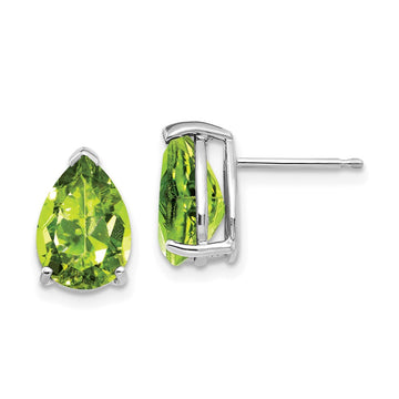 14k White Gold 10x7mm Pear Peridot Post Earrings
