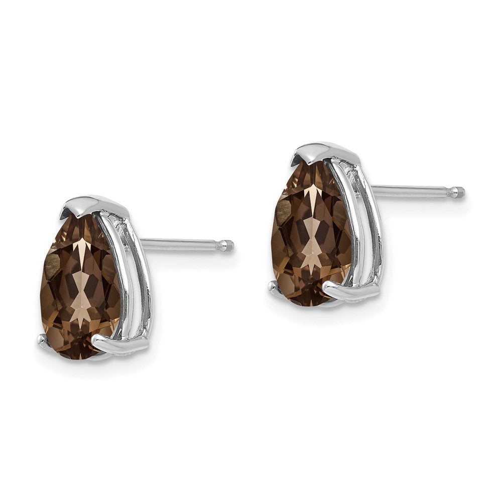 14k White Gold 10x7mm Pear Smoky Quartz Post Earrings