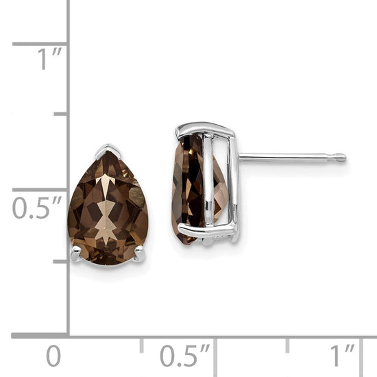 14k White Gold 10x7mm Pear Smoky Quartz Post Earrings