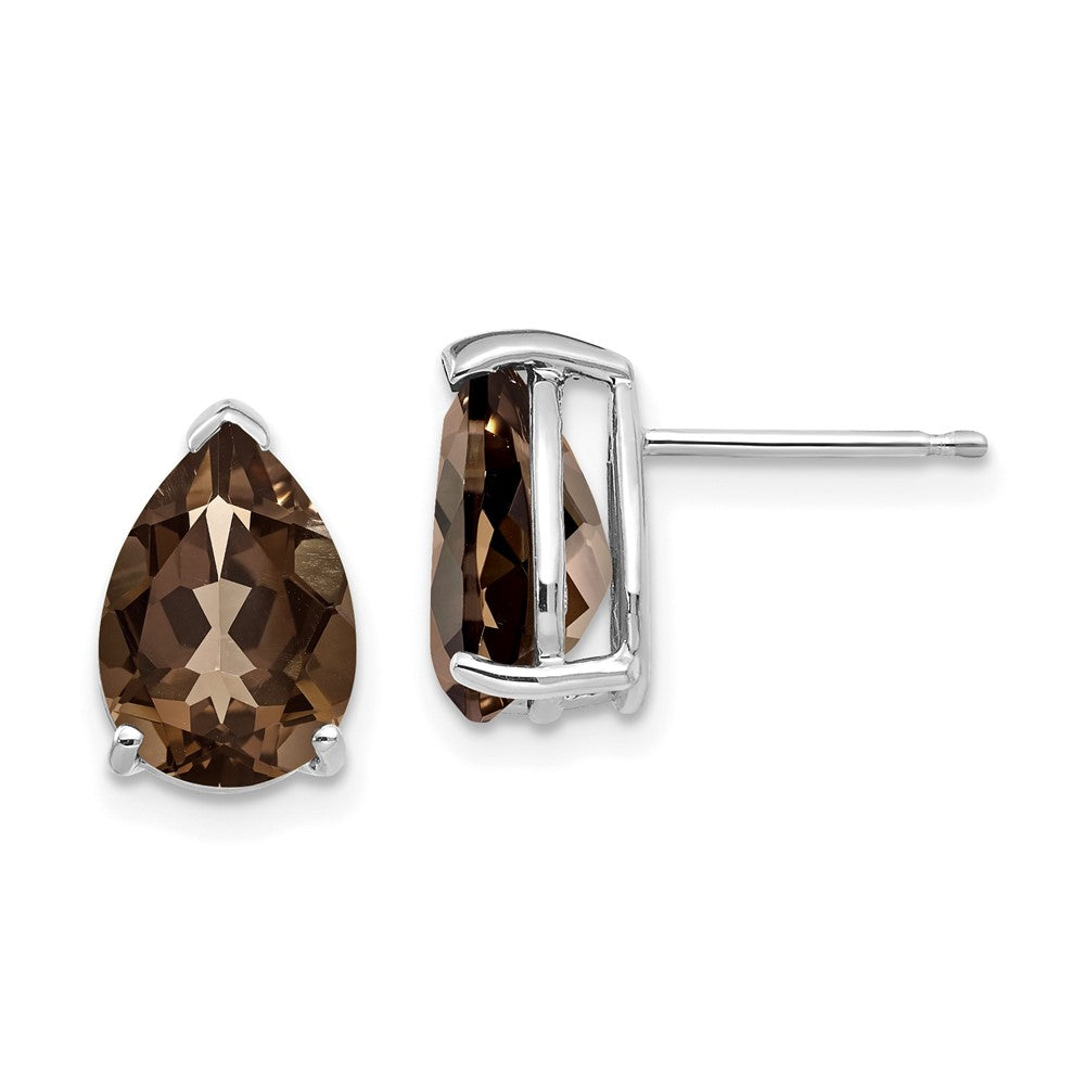 14k White Gold 10x7mm Pear Smoky Quartz Post Earrings