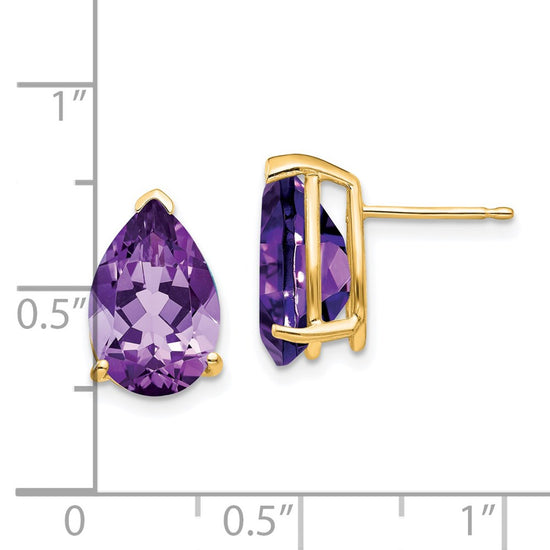 14k 12x8mm Pear Amethyst Stud Earrings