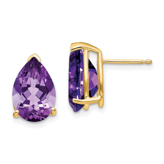14k 12x8mm Pear Amethyst Stud Earrings